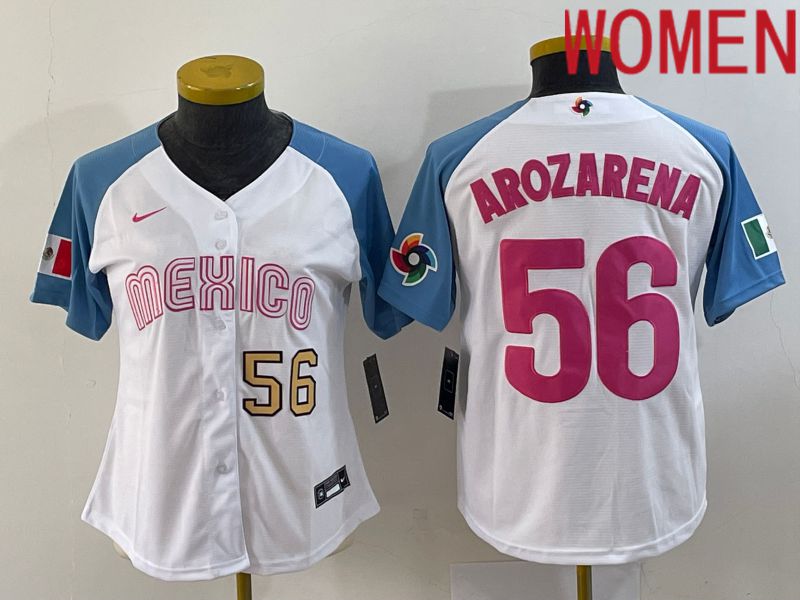 Women 2023 World Cub Mexico #56 Arozarena White Nike MLB Jersey7->women mlb jersey->Women Jersey